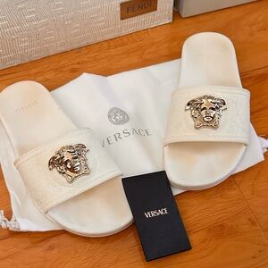 Versace Medusa Head Slides Sandals White